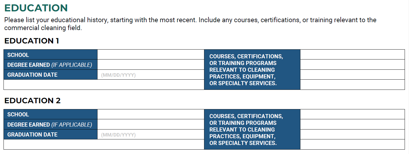 Cleaning Employment Application Template (+Free PDF Download) > Image 2